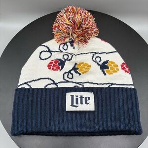 Miller Lite Christmas Winter Pom Beanie Adult O/S Acrylic Knit Multicolor